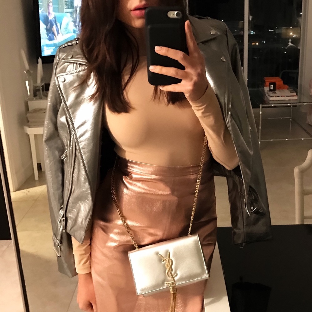 Metallic Silver Leather Jacket - image 1